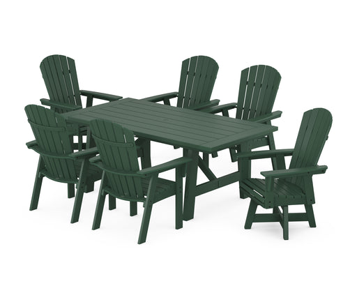 POLYWOOD Nautical Curveback Adirondack Swivel Chaie 7-Piece Rustic Farmhouse Dining Set in Green image