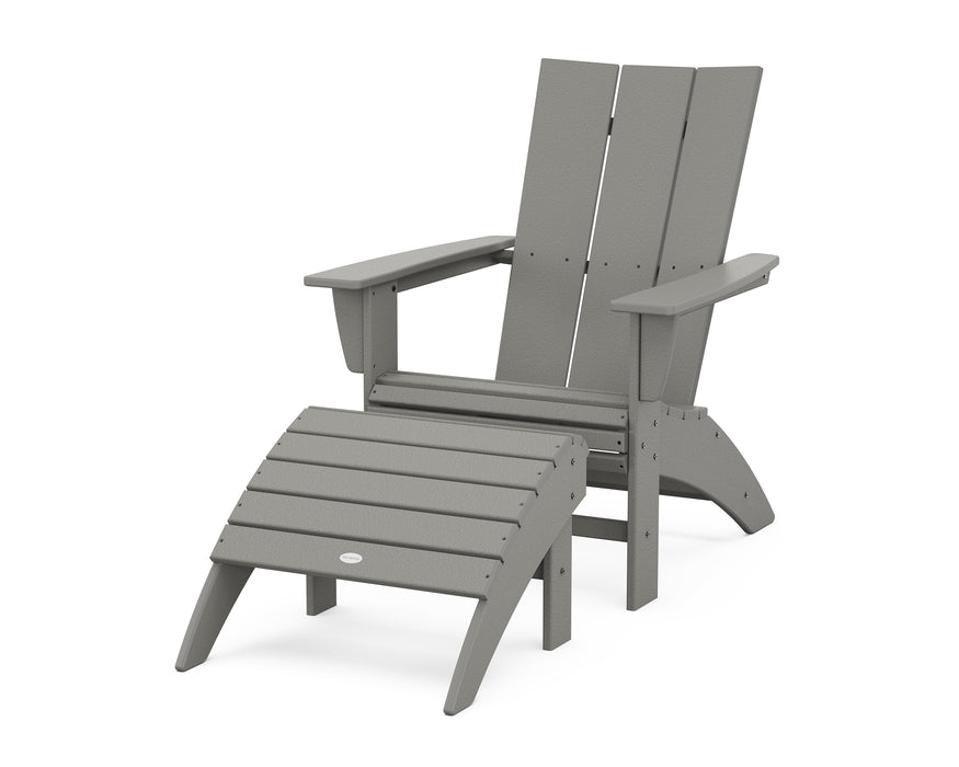 POLYWOOD Modern Curveback Adirondack Chair 2-Piece Set with Ottoman in Slate Grey image