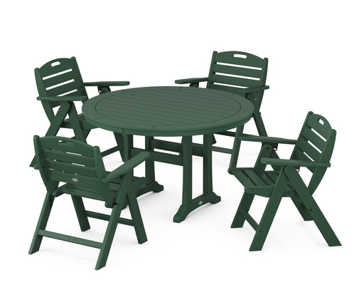 POLYWOOD Nautical Lowback 5-Piece Round Dining Set With Trestle Legs in Green image