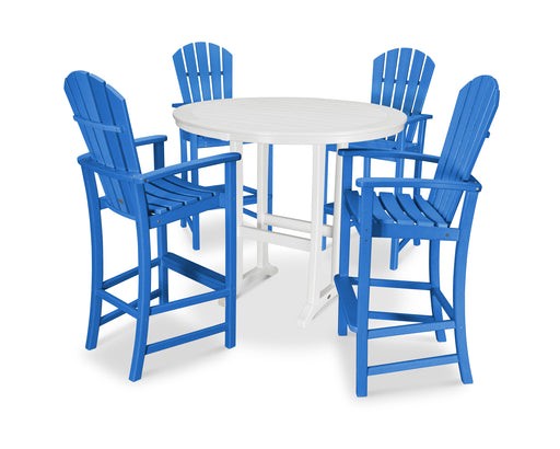 POLYWOOD 5 Piece Palm Coast Bar Set in Pacific Blue / White image