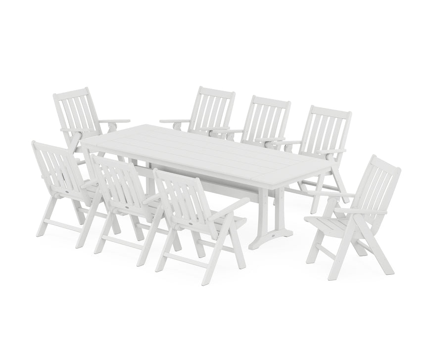 POLYWOOD Vineyard Folding 9-Piece Farmhouse Dining Set with Trestle Legs in White