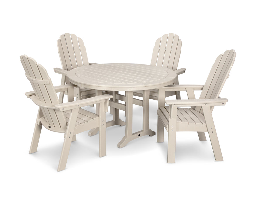 POLYWOOD Vineyard Curveback Adirondack 5-Piece Nautical Trestle Dining Set in Sand