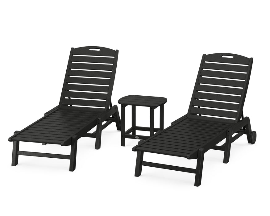 POLYWOOD Nautical 3-Piece Chaise Lounge with Wheels Set with South Beach 18" Side Table in Black image