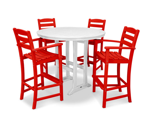 POLYWOOD La Casa Cafe 5-Piece Bar Dining Set in Sunset Red / White image