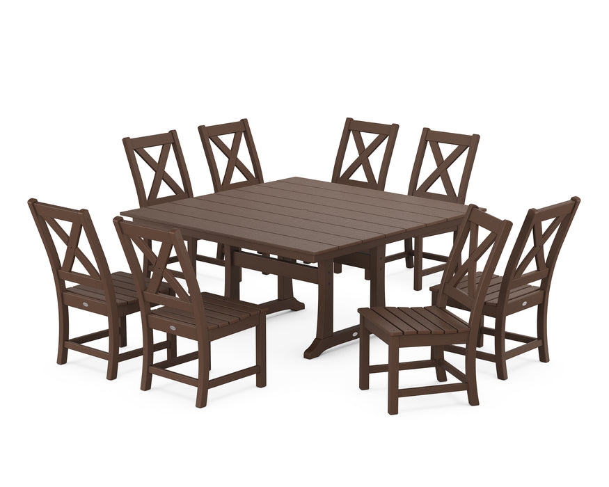 POLYWOOD Braxton Side Chair 9-Piece Farmhouse Dining Set in Mahogany