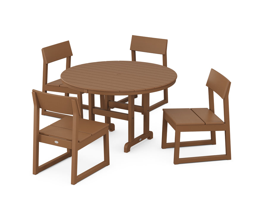 POLYWOOD EDGE Side Chair 5-Piece Round Farmhouse Dining Set in Teak image