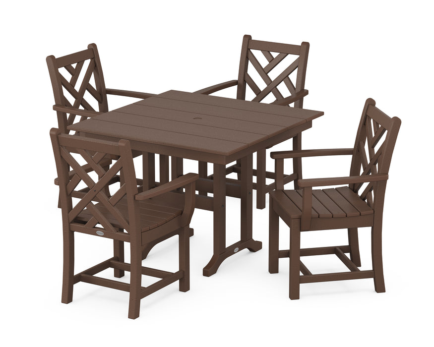 POLYWOOD Chippendale 5-Piece Farmhouse Dining Set in Mahogany