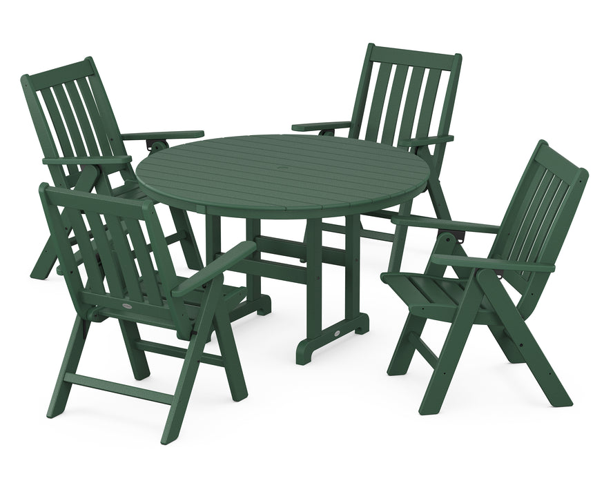 POLYWOOD Vineyard Folding Chair 5-Piece Round Famrhouse Dining Set in Green