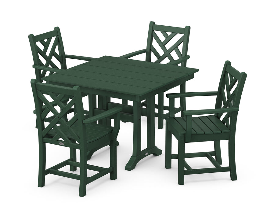 POLYWOOD Chippendale 5-Piece Farmhouse Trestle Arm Chair Dining Set in Green image