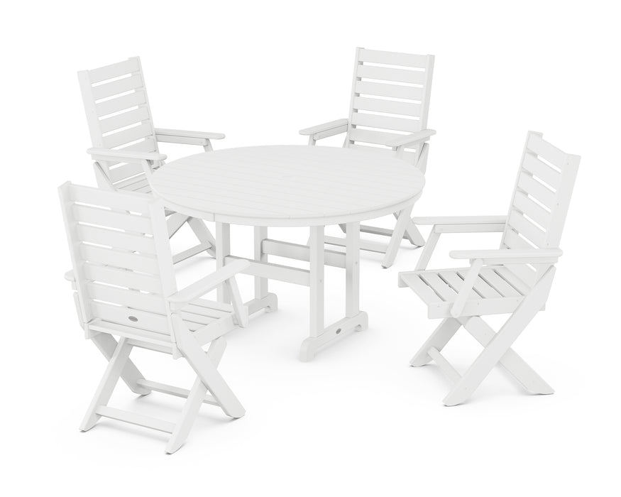 POLYWOOD Captain 5-Piece Round Dining Set in White image