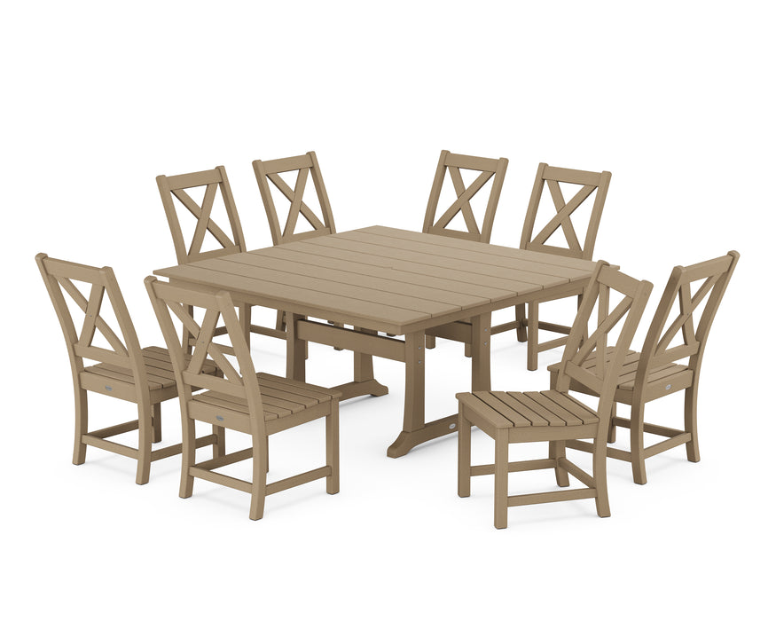 POLYWOOD Braxton Side Chair 9-Piece Farmhouse Dining Set in Vintage Sahara