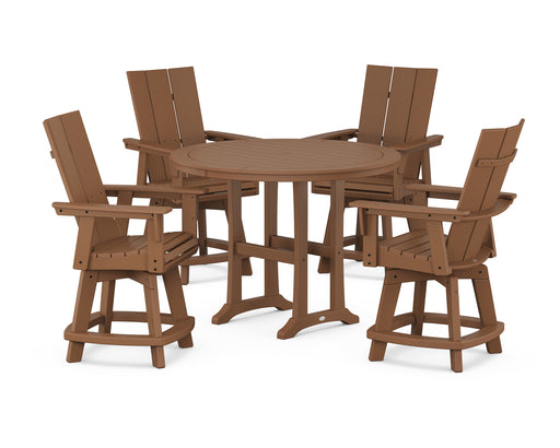 POLYWOOD 5-Piece Modern Swivel Counter Set in Teak image