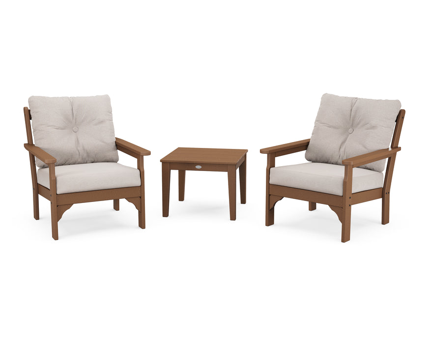 POLYWOOD Vineyard 3-Piece Deep Seating Set in Teak / Dune Burlap