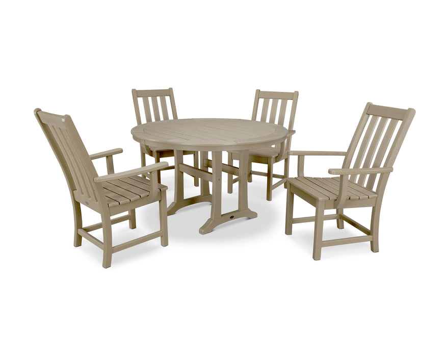 POLYWOOD Vineyard 5-Piece Round Dining Set with Trestle Legs in Vintage Sahara