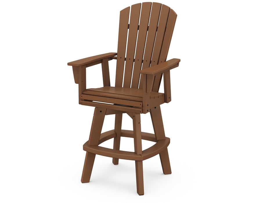 POLYWOOD Nautical Curveback Adirondack Swivel Bar Chair in Teak image