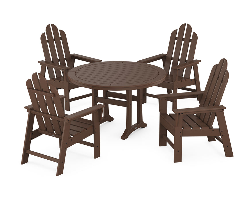 POLYWOOD Long Island 5-Piece Round Dining Set with Trestle Legs in Mahogany image