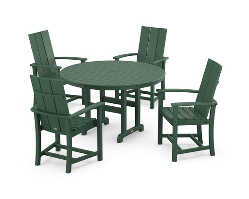 POLYWOOD Modern Adirondack 5-Piece Round Farmhouse Dining Set in Green image