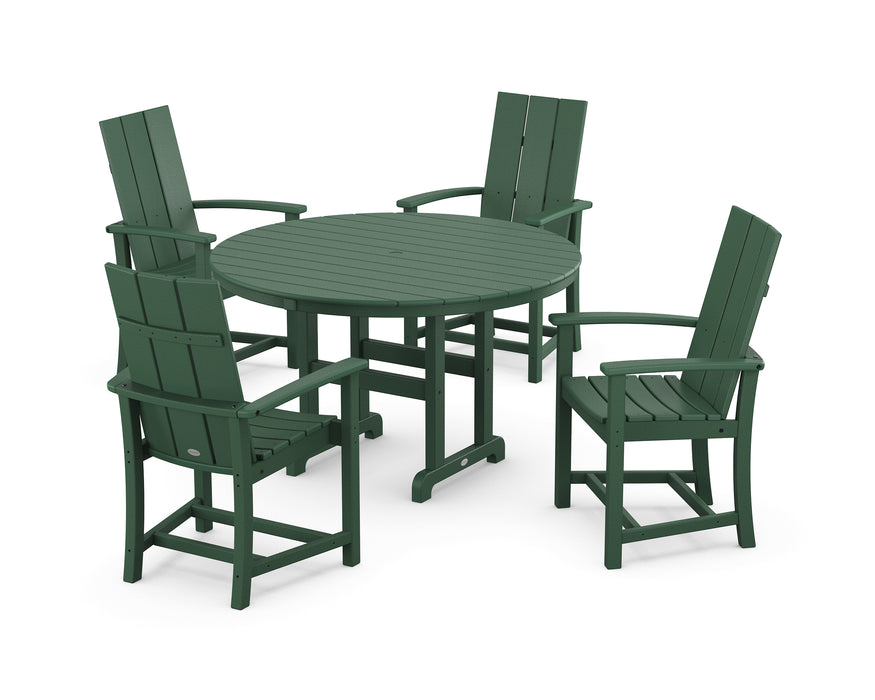 POLYWOOD Modern Adirondack 5-Piece Round Farmhouse Dining Set in Green image