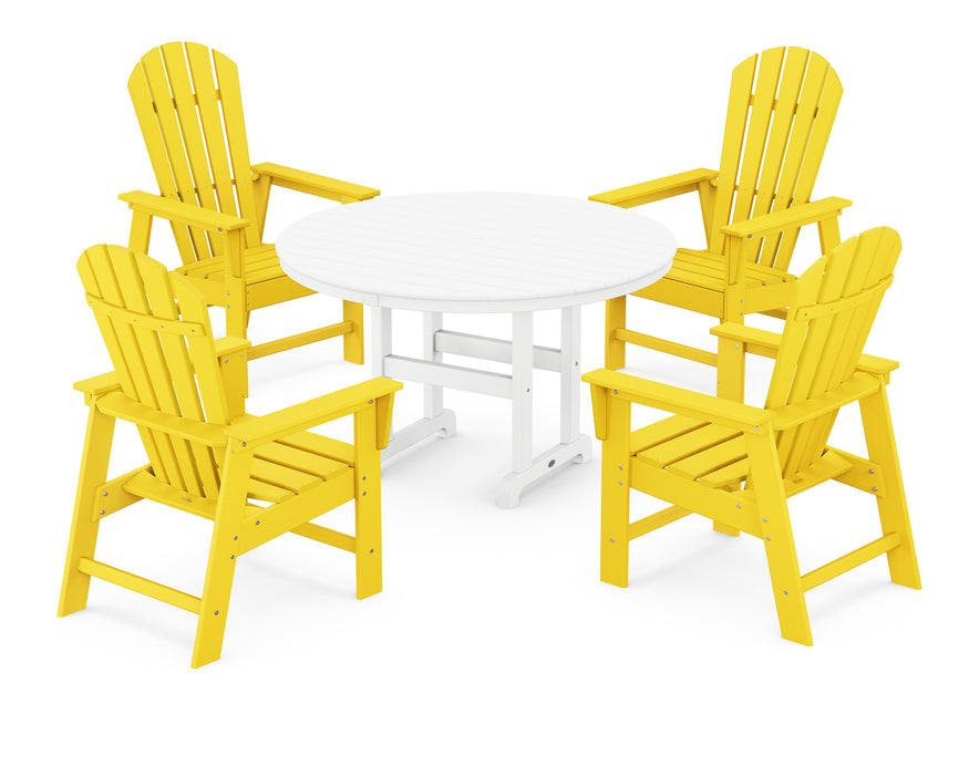 POLYWOOD South Beach 5-Piece Round Farmhouse Dining Set in Lemon / White image