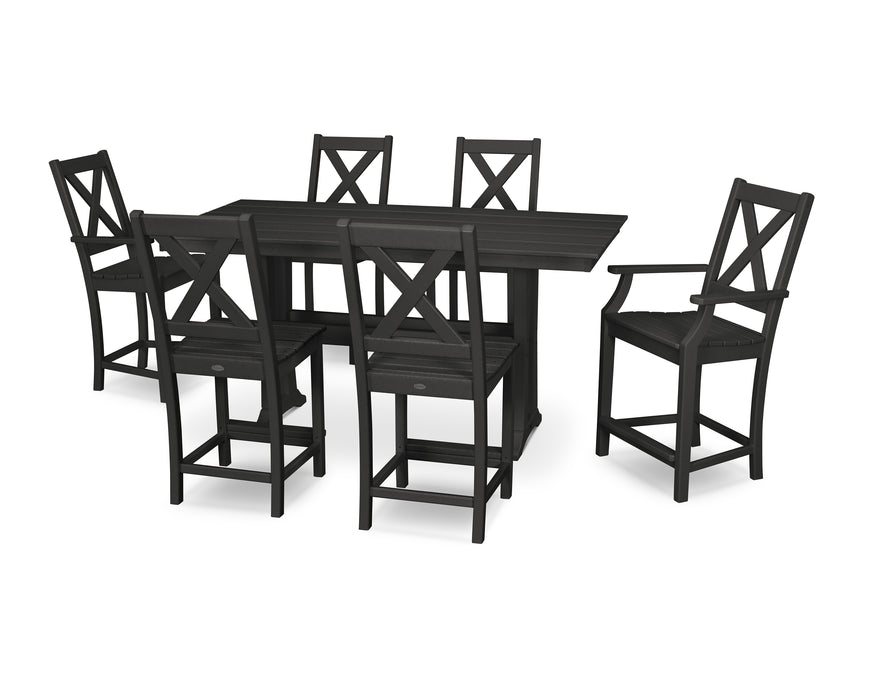 POLYWOOD Braxton 7-Piece Farmhouse Trestle Counter Set in Black image