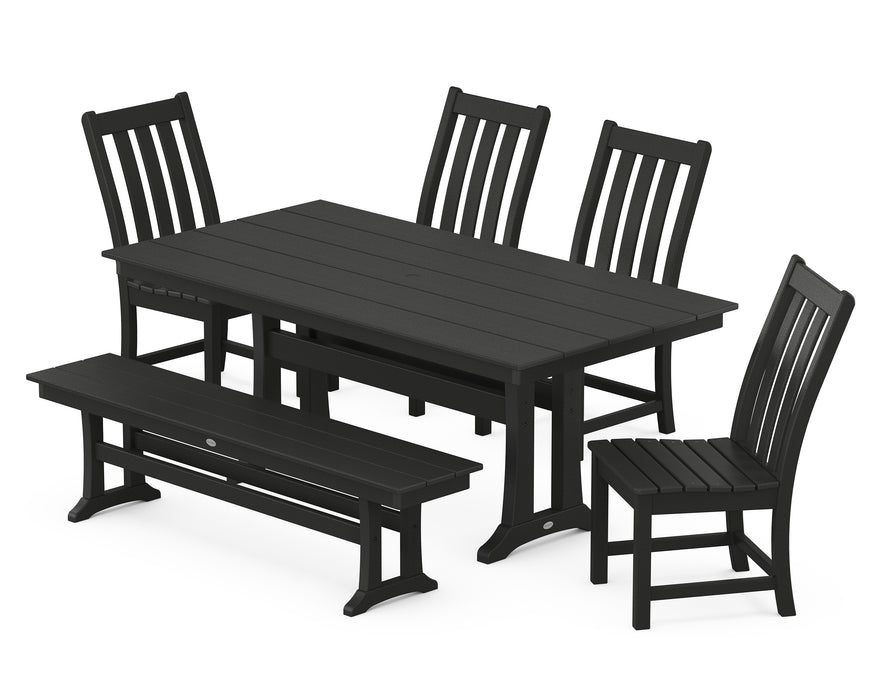 POLYWOOD Vineyard Side Chair 6-Piece Farmhouse Dining Set with Trestle Legs and Bench in Black