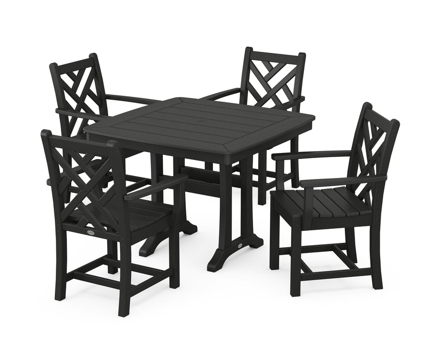 POLYWOOD Chippendale 5-Piece Dining Set with Trestle Legs in Black