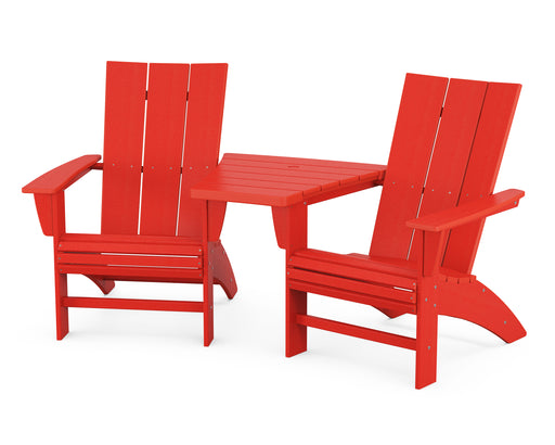 POLYWOOD Modern 3-Piece Curveback Adirondack Set with Angled Connecting Table in Sunset Red image