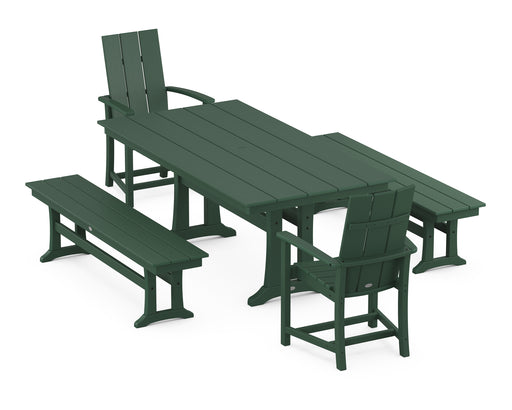 POLYWOOD Modern Adirondack 5-Piece Farmhouse Dining Set With Trestle Legs in Green image