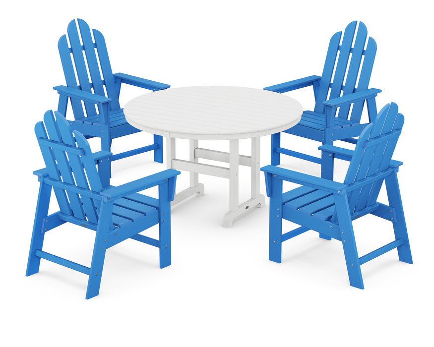 POLYWOOD Long Island 5-Piece Round Farmhouse Dining Set in Pacific Blue