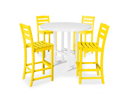 POLYWOOD La Casa Cafe 5-Piece Side Chair Bar Dining Set in Lemon / White image