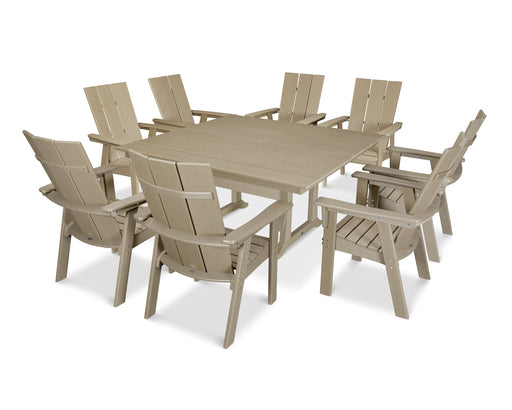 POLYWOOD Modern Curveback Adirondack 9-Piece Farmhouse Trestle Dining Set in Vintage Sahara image