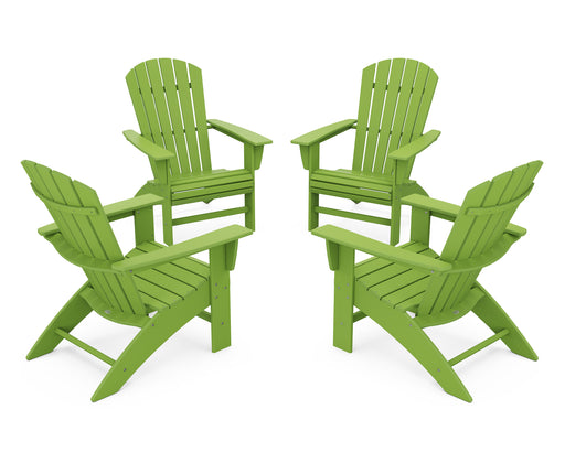 POLYWOOD 4-Piece Nautical Curveback Adirondack Chair Conversation Set in Lime image