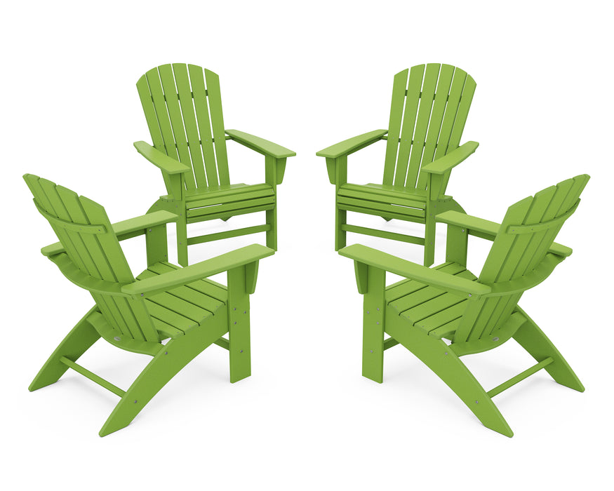 POLYWOOD 4-Piece Nautical Curveback Adirondack Chair Conversation Set in Lime image