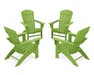 POLYWOOD 4-Piece Nautical Curveback Adirondack Chair Conversation Set in Lime image