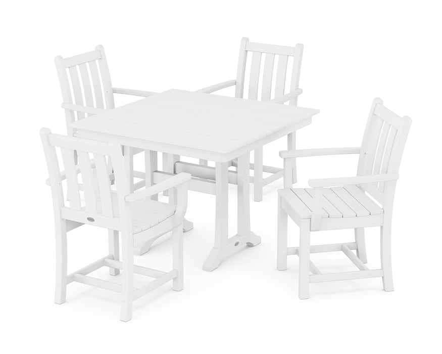 POLYWOOD Traditional Garden 5-Piece Farmhouse Dining Set With Trestle Legs in White