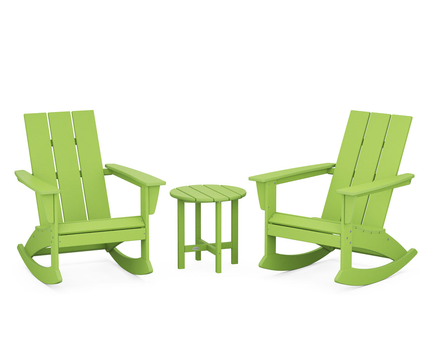 POLYWOOD Modern 3-Piece Adirondack Rocking Chair Set in Lime image