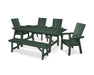 POLYWOOD Modern Curveback Adirondack 6-Piece Rustic Farmhouse Dining Set with Bench in Green image