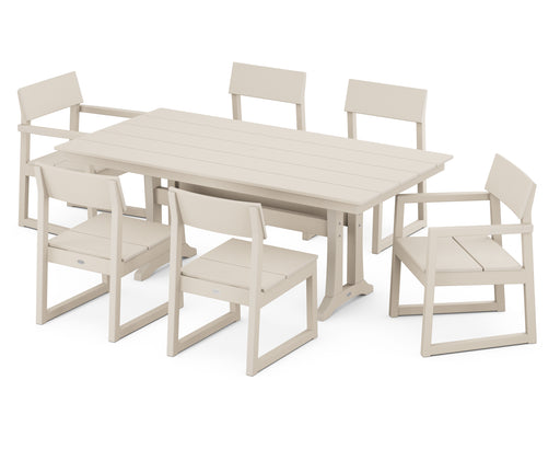 POLYWOOD EDGE 7-Piece Farmhouse Trestle Dining Set in Sand image