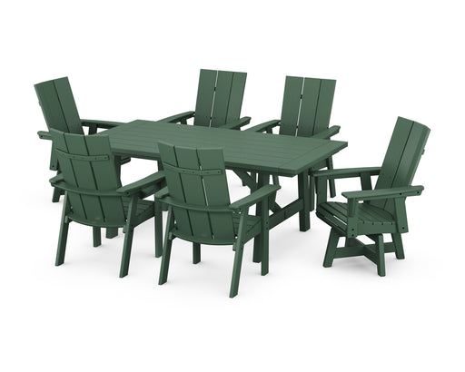 POLYWOOD Modern Curveback Adirondack 7-Piece Rustic Farmhouse Swivel Dining Set in Green image