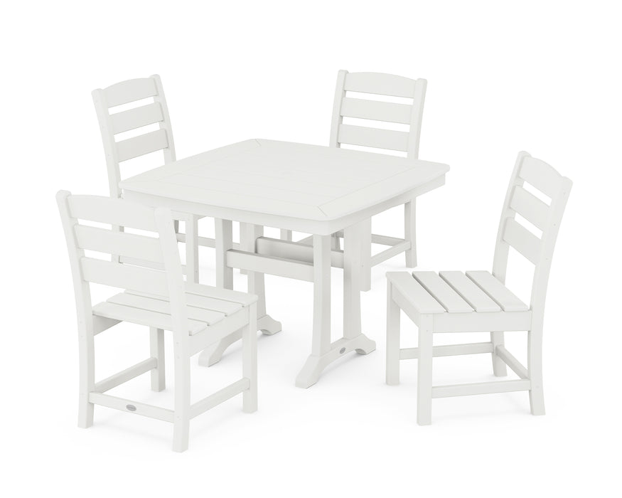 POLYWOOD Lakeside Side Chair 5-Piece Dining Set with Trestle Legs in Vintage White