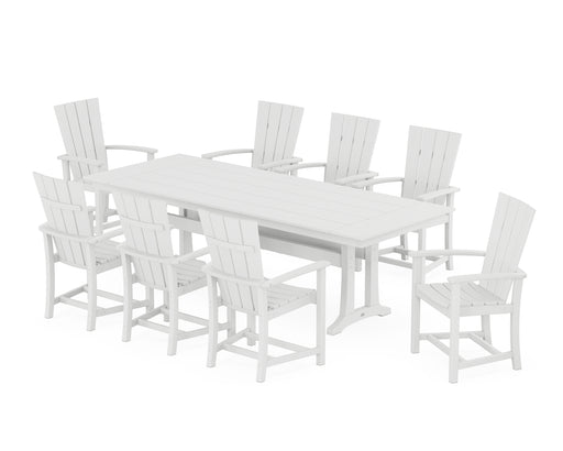 POLYWOOD Quattro Adirondack 9-Piece Farmhouse Dining Set with Trestle Legs in White image