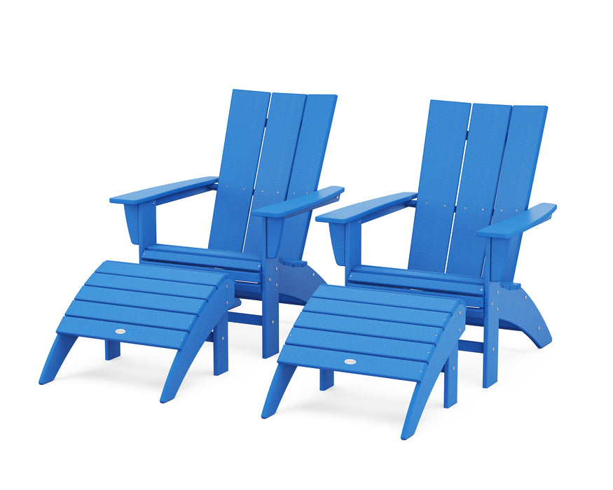 POLYWOOD Modern Curveback Adirondack Chair 4-Piece Set with Ottomans in Pacific Blue image