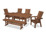 POLYWOOD Modern Curveback Adirondack 6-Piece Farmhouse Dining Set with Trestle Legs and Bench in Teak image