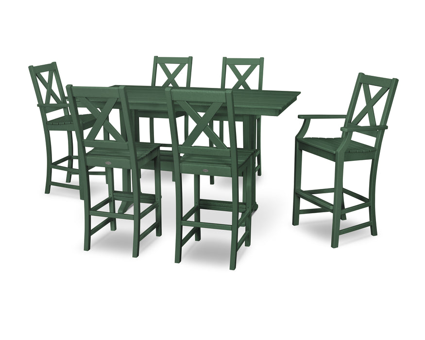 POLYWOOD Braxton 7-Piece Farmhouse Trestle Bar Set in Green