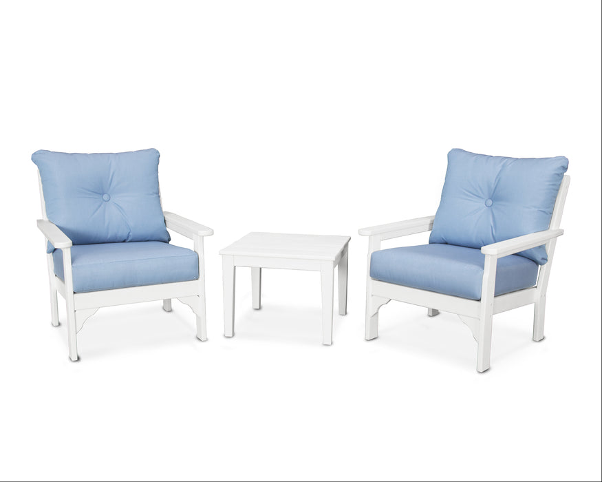 POLYWOOD Vineyard 3-Piece Deep Seating Set in White / Air Blue