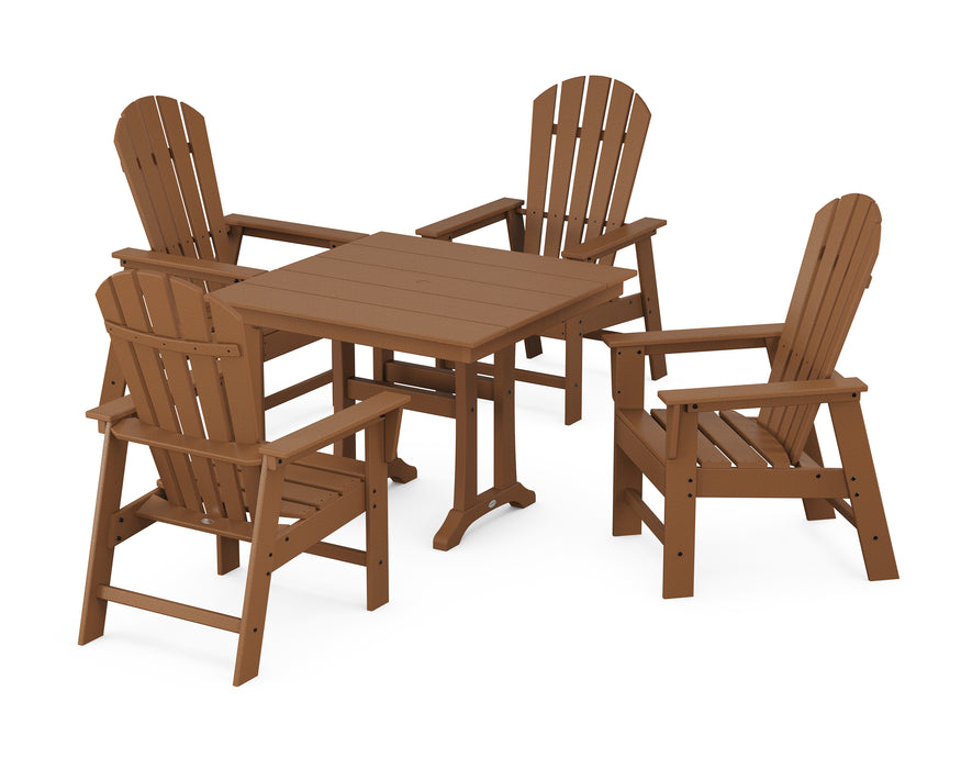 POLYWOOD South Beach 5-Piece Farmhouse Dining Set With Trestle Legs in Teak