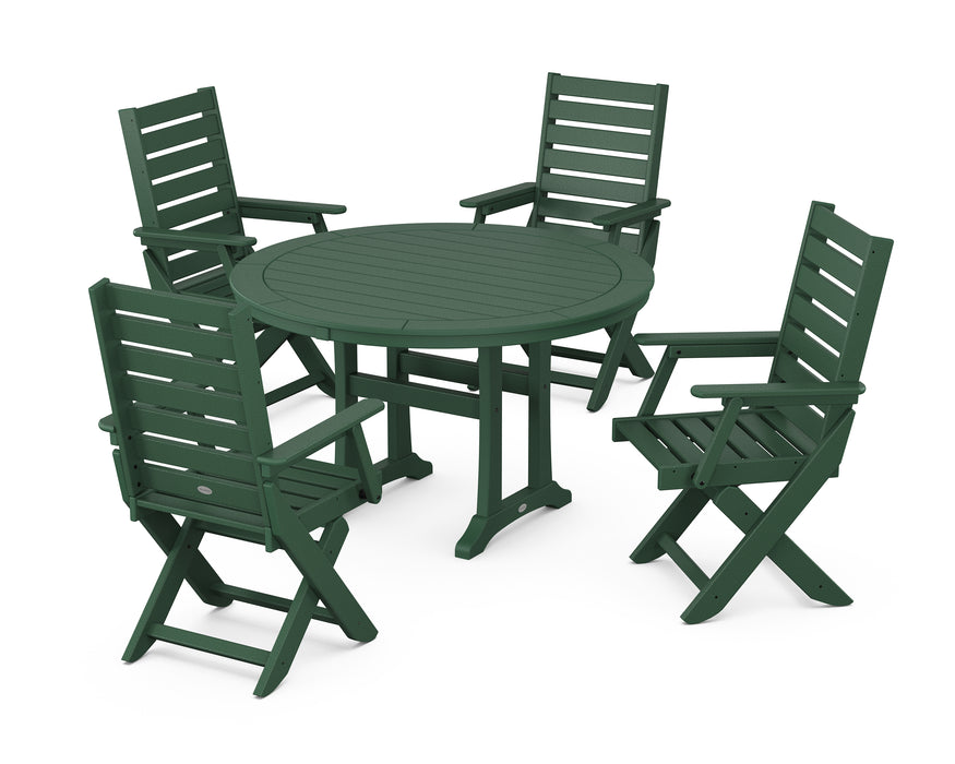 POLYWOOD Captain 5-Piece Round Dining Set with Trestle Legs in Green