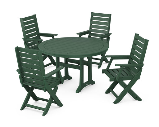 POLYWOOD Captain 5-Piece Round Dining Set with Trestle Legs in Green image