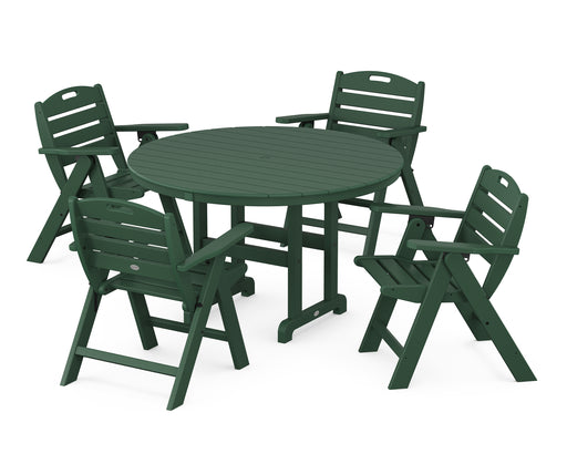 POLYWOOD Nautical Lowback Chair 5-Piece Round Farmhouse Dining Set in Green image