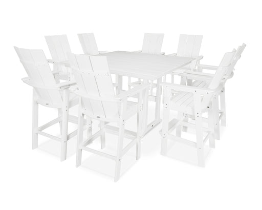 POLYWOOD Modern Curveback Adirondack 9-Piece Farmhouse Trestle Bar Set in Vintage White image